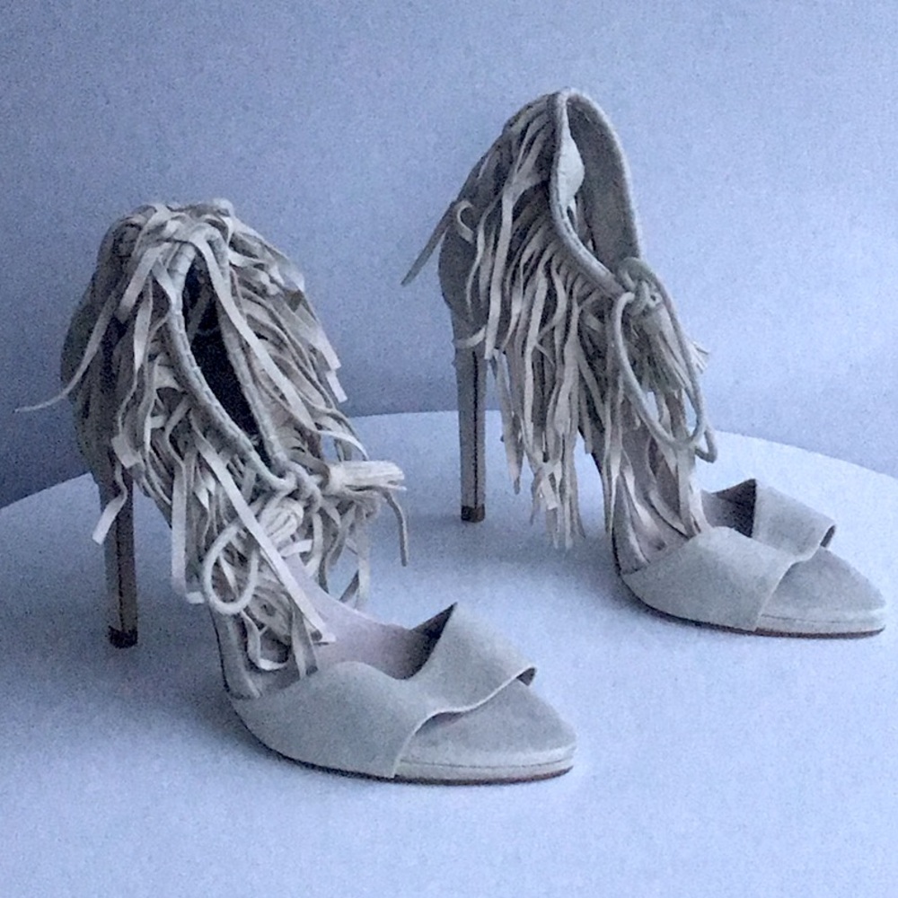 Zara fringe tassels suede beige nude stiletto heels